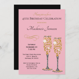 Invitación de cumpleaños al Glam de Champagne Oro