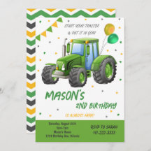 Invitación de cumpleaños al Globo de Tractor Verde