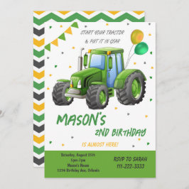 Invitación de cumpleaños al Globo de Tractor Verde
