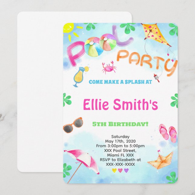 Invitación de cumpleaños al grupo de chicas (Anverso / Reverso)