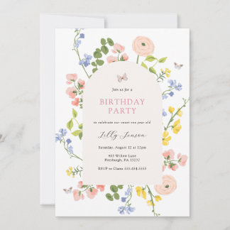 Invitación de cumpleaños al jardín de flores silve