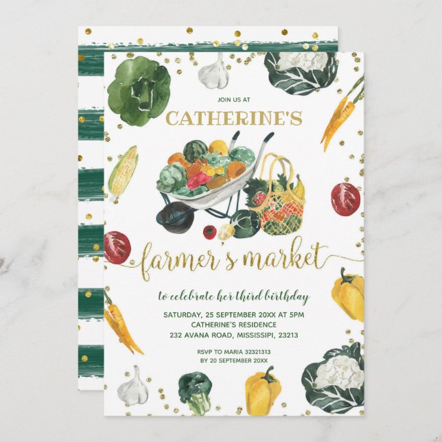 Invitación de cumpleaños al mercado de los agricul (Anverso / Reverso)