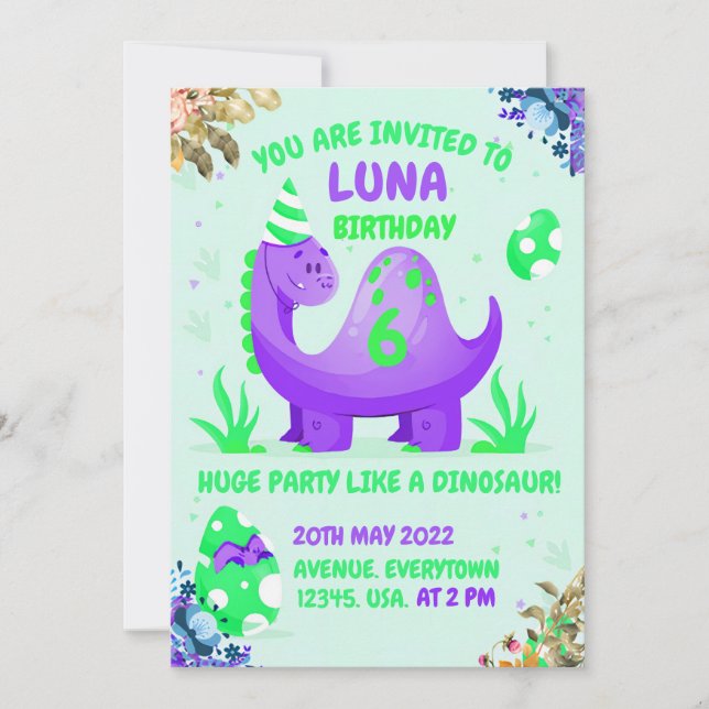 Invitación de cumpleaños al mundo de los dinosauri (Anverso)
