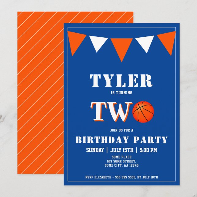 Invitación de cumpleaños al niño de baloncesto Seg (Anverso / Reverso)