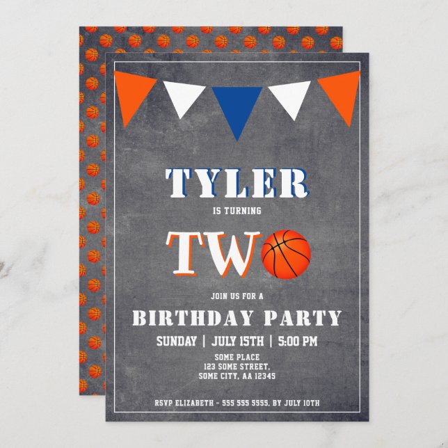 Invitación de cumpleaños al niño de baloncesto Seg (Anverso / Reverso)