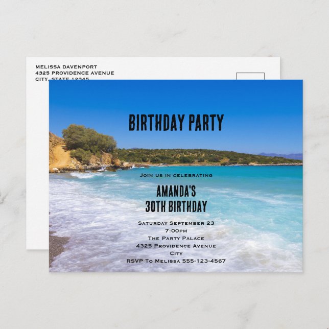 Invitación de cumpleaños al Paraíso de la Isla Tro (Anverso / Reverso)