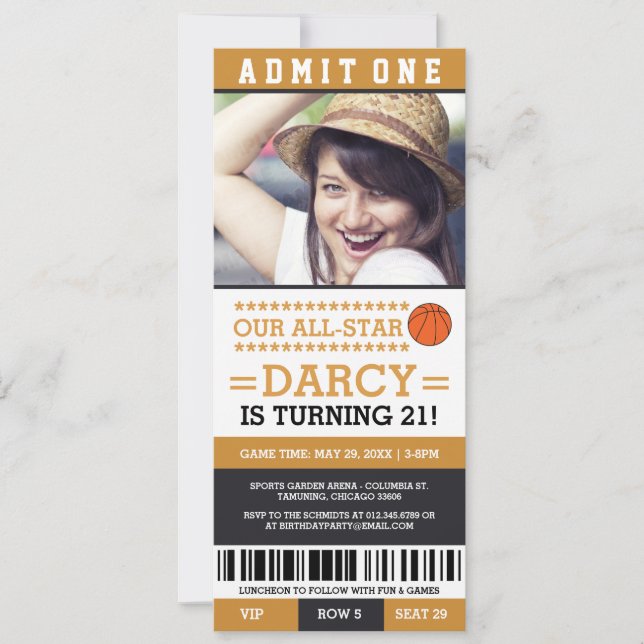 Invitación de cumpleaños al partido de baloncesto  (Anverso)