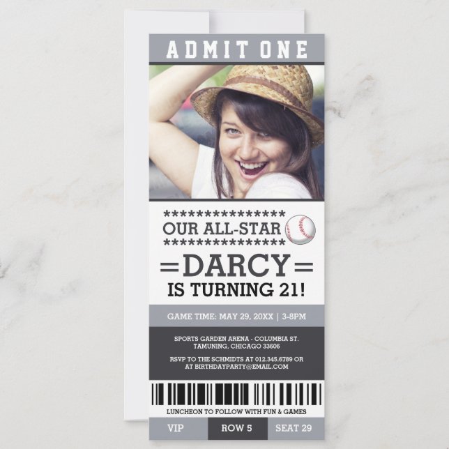 Invitación de cumpleaños al partido de béisbol Tic (Anverso)