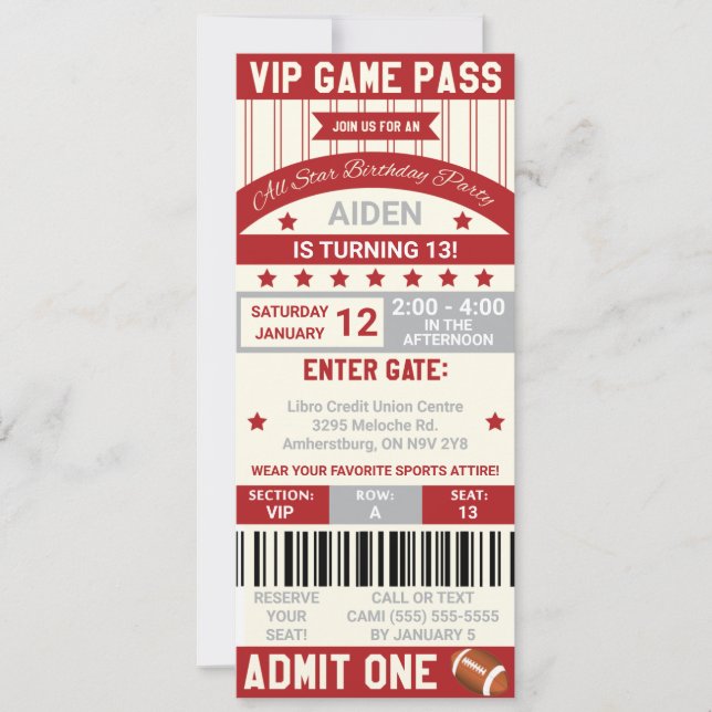 Invitación de cumpleaños al partido de fútbol (Anverso)