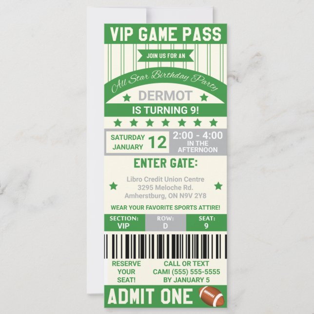 Invitación de cumpleaños al partido de fútbol (Anverso)