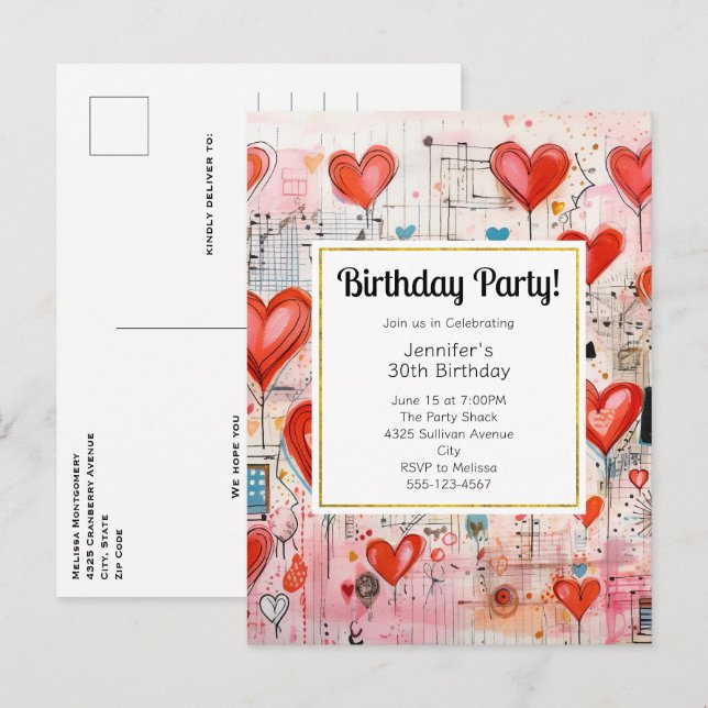 Invitación de cumpleaños al patrón de amor caprich (Anverso / Reverso)