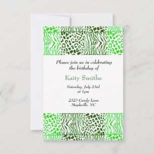 Invitación de cumpleaños al patrón de animal verde