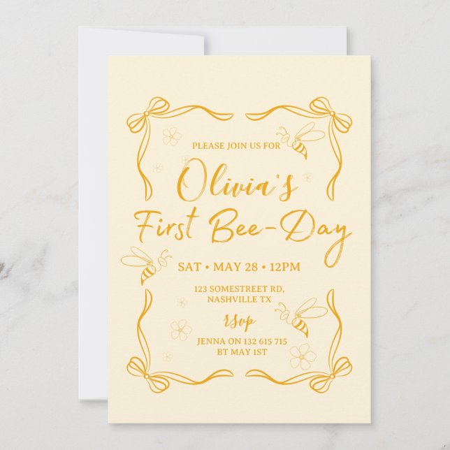 Invitación de cumpleaños al primer Bee-day  (Anverso)