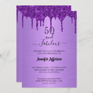 Invitación de cumpleaños al purpurina morado metál