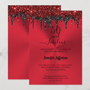 Invitación de cumpleaños al purpurina rojo metálic