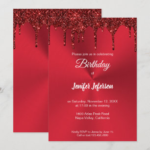 Invitación de cumpleaños al purpurina rojo metálic