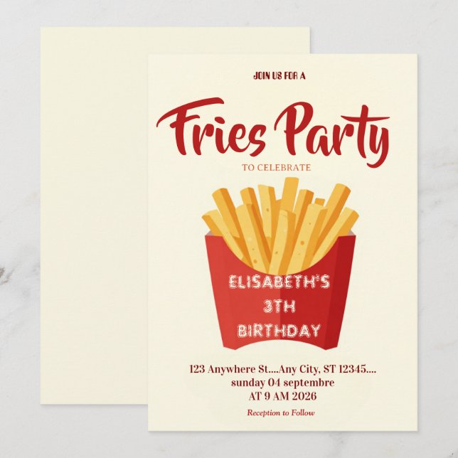 Invitación de cumpleaños al restaurante de patatas (Anverso / Reverso)