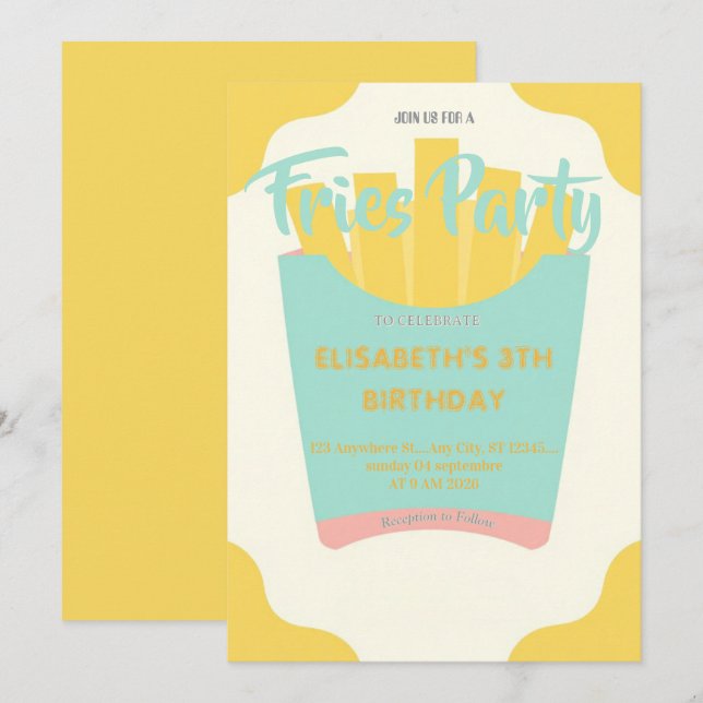 Invitación de cumpleaños al restaurante de patatas (Anverso / Reverso)