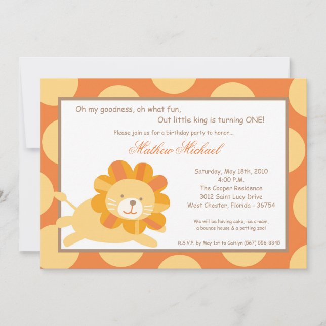 Invitación de cumpleaños al Rey del León de la Sel (Anverso)