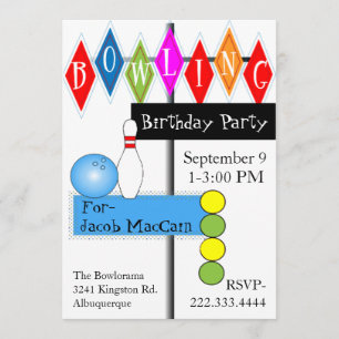 Invitación de cumpleaños al Rótulo de boliche retr
