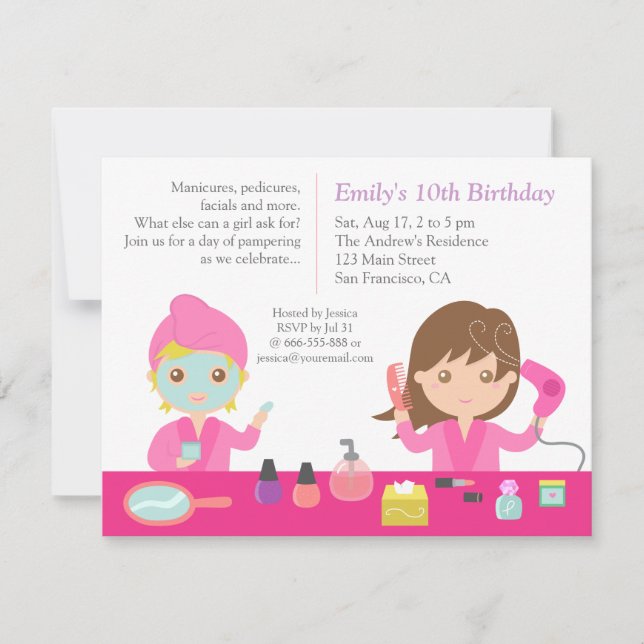 Invitación de Cumpleaños al Spa Rosa Lindo (Anverso)