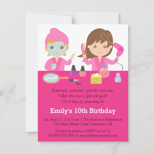 Invitación de Cumpleaños al Spa Rosa Lindo (Anverso)