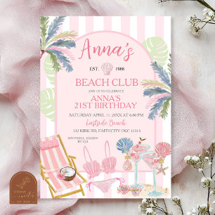Invitación de cumpleaños al Stripes Preppy Beach C