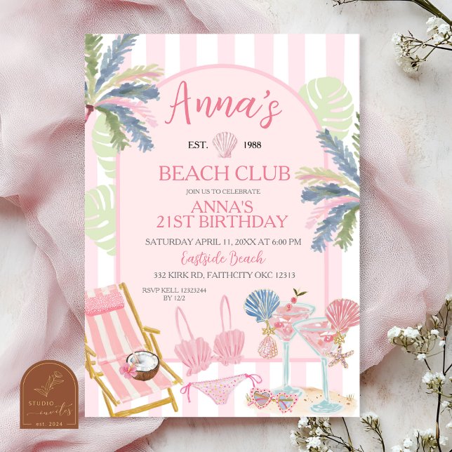 Invitación de cumpleaños al Stripes Preppy Beach C (Subido por el creador)