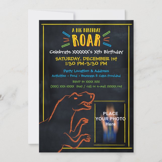 Invitación de cumpleaños al tema de los dinosaurio (Anverso)