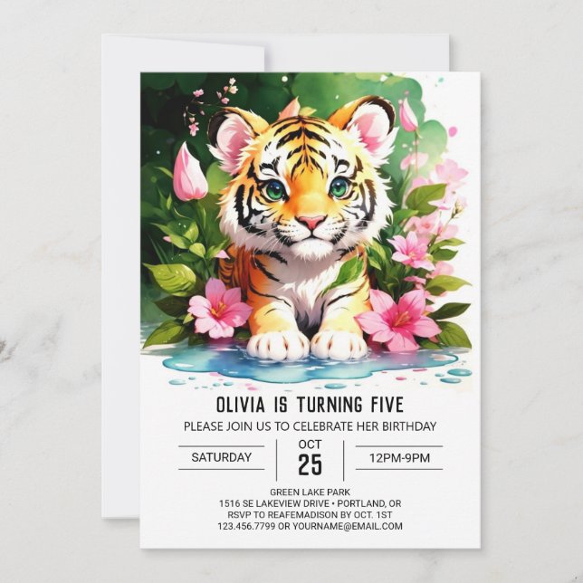 Invitación de cumpleaños al tema del tigre (Anverso)