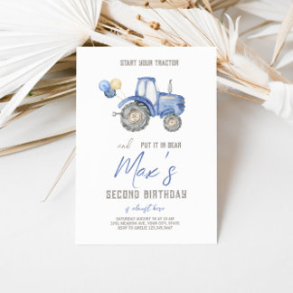 Invitación de cumpleaños al tema del Tractor azul
