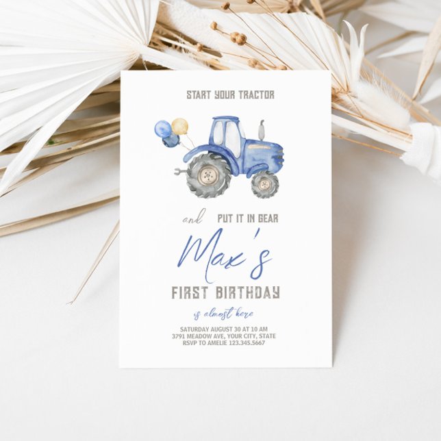 Invitación de cumpleaños al tema del Tractor azul (Subido por el creador)