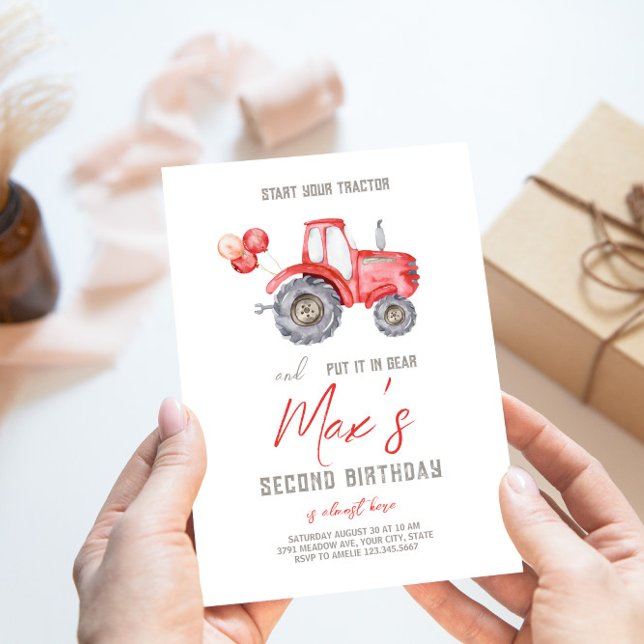 Invitación de cumpleaños al tema del Tractor rojo (Subido por el creador)