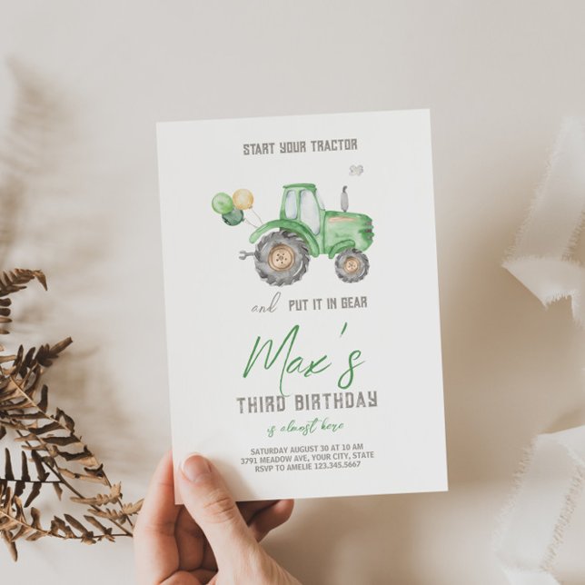 Invitación de cumpleaños al tema del Tractor Verde (Subido por el creador)