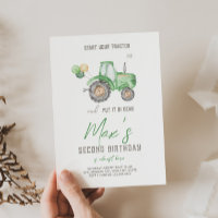Invitación de cumpleaños al tema del Tractor Verde