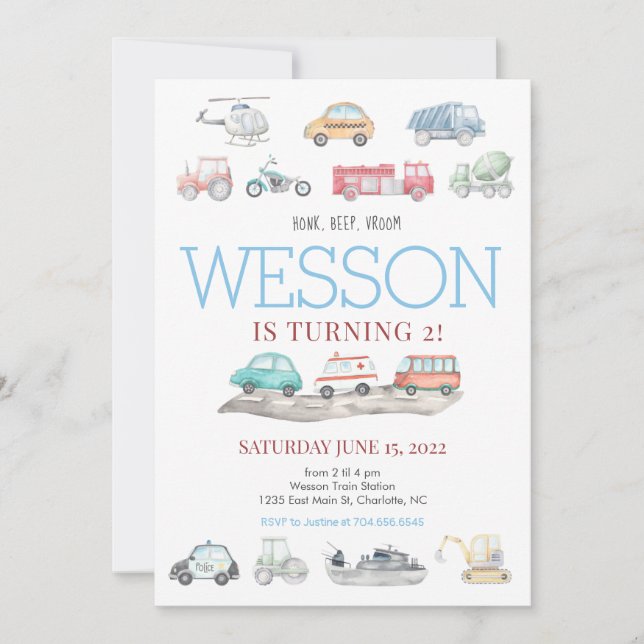 Invitación de cumpleaños al transporte (Anverso)