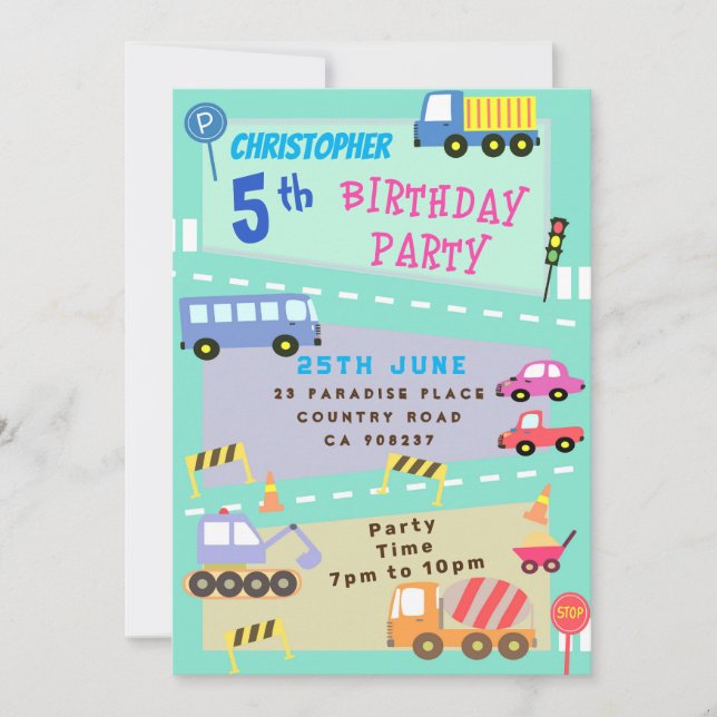 Invitación de cumpleaños al transporte (Anverso)