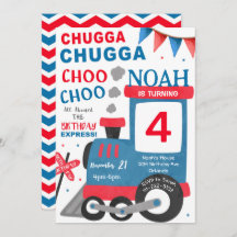 Invitación de cumpleaños al tren azul rojo acuarel