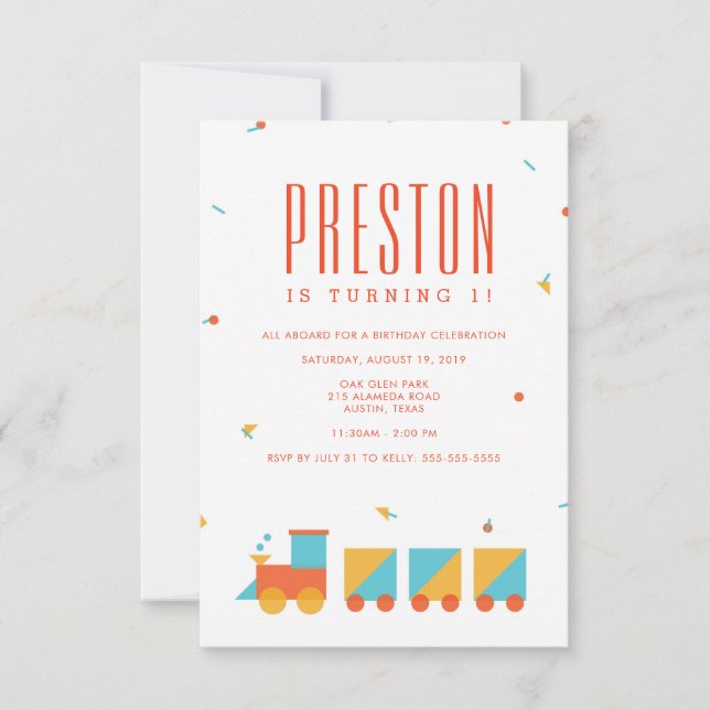 Invitación de cumpleaños al tren Tangram (Anverso)