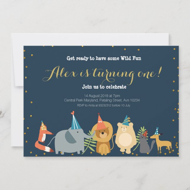 Invitación de cumpleaños al zoológico animal (Anverso)