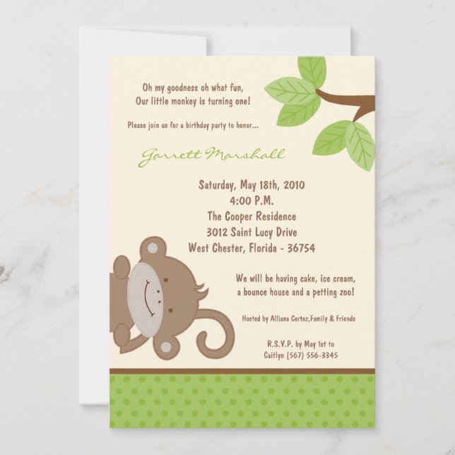 Invitación de cumpleaños al zoológico de la jungla (Anverso)