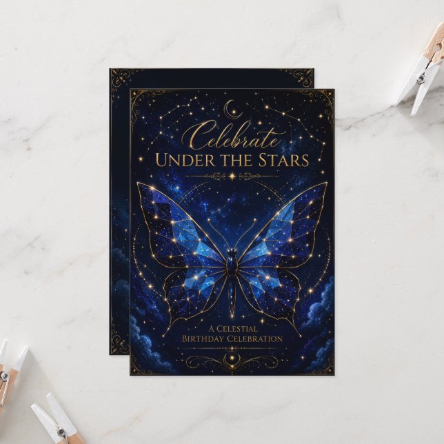 Invitación de cumpleaños Alas de Zafiro Celestiale (Anverso/Reverso In Situ)