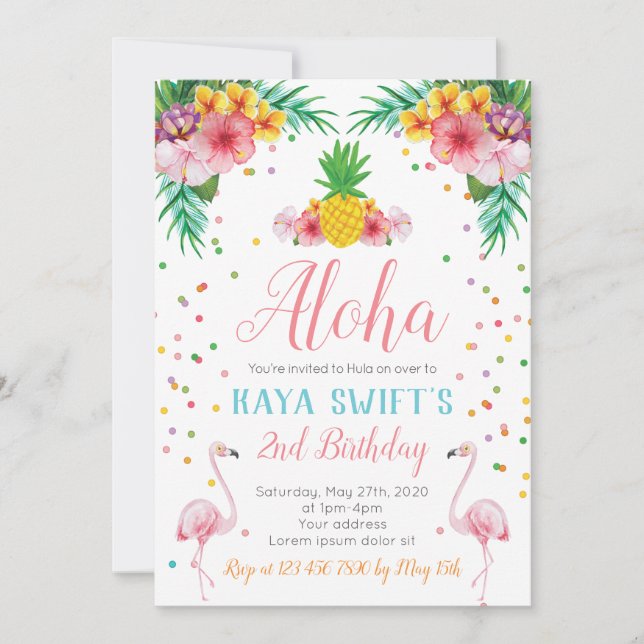Invitación de cumpleaños Aloha (Anverso)