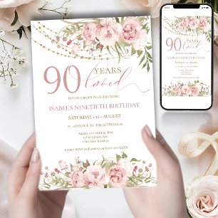 Invitación de cumpleaños amada por 90 años rosa pa