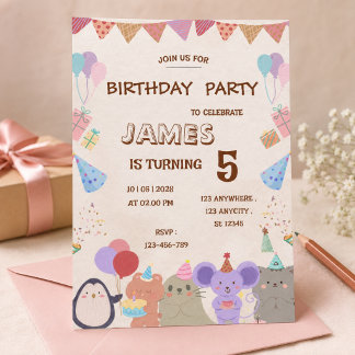 Invitación de cumpleaños Animales de bosque pastel