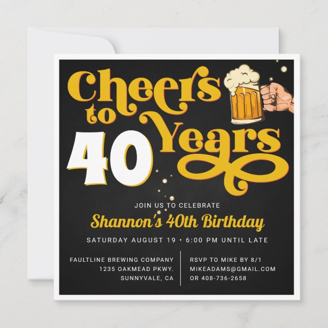 Invitación de cumpleaños aniversario Cheers Amaril (Anverso)