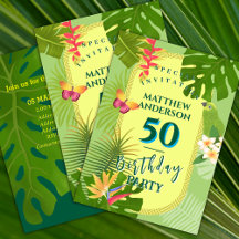 Invitación de cumpleaños anual verde paraíso tropi