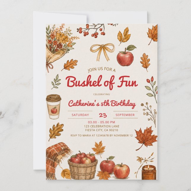 Invitación de cumpleaños Apple Bushel of Fun (Anverso)