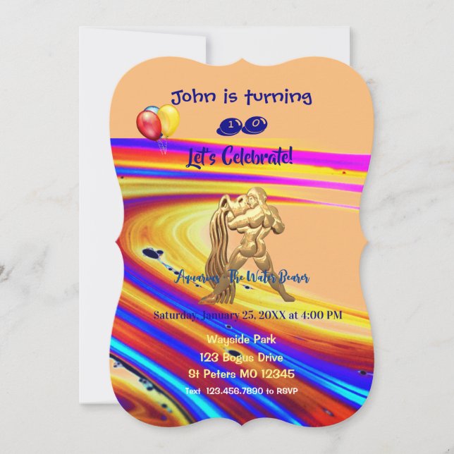 Invitación de cumpleaños Aquarius 01/20-2/18 (Anverso)