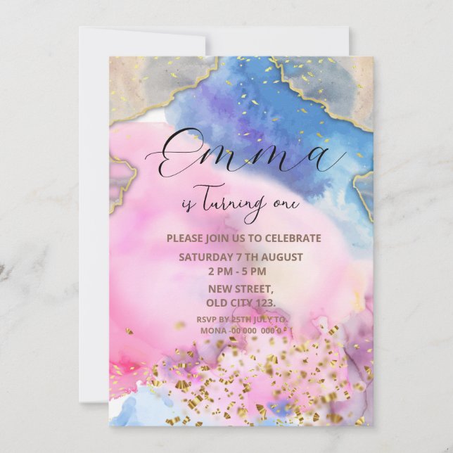 Invitación de cumpleaños arcoíris (Anverso)